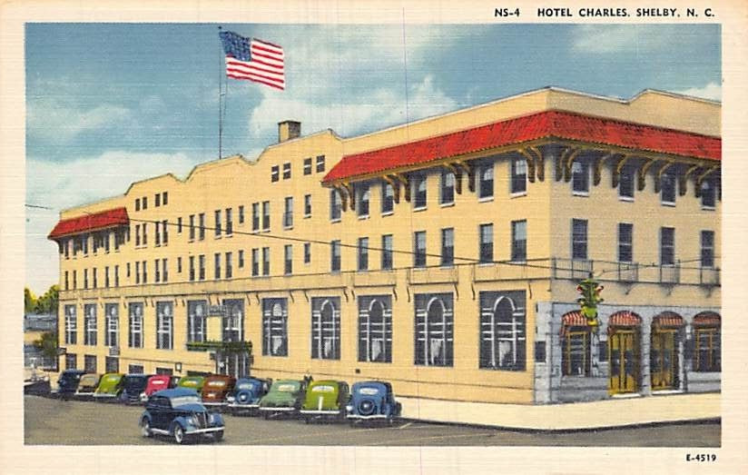 Postcard NC: Hotel Charles, Shelby, North Carolina, Vintage Linen, 1940's