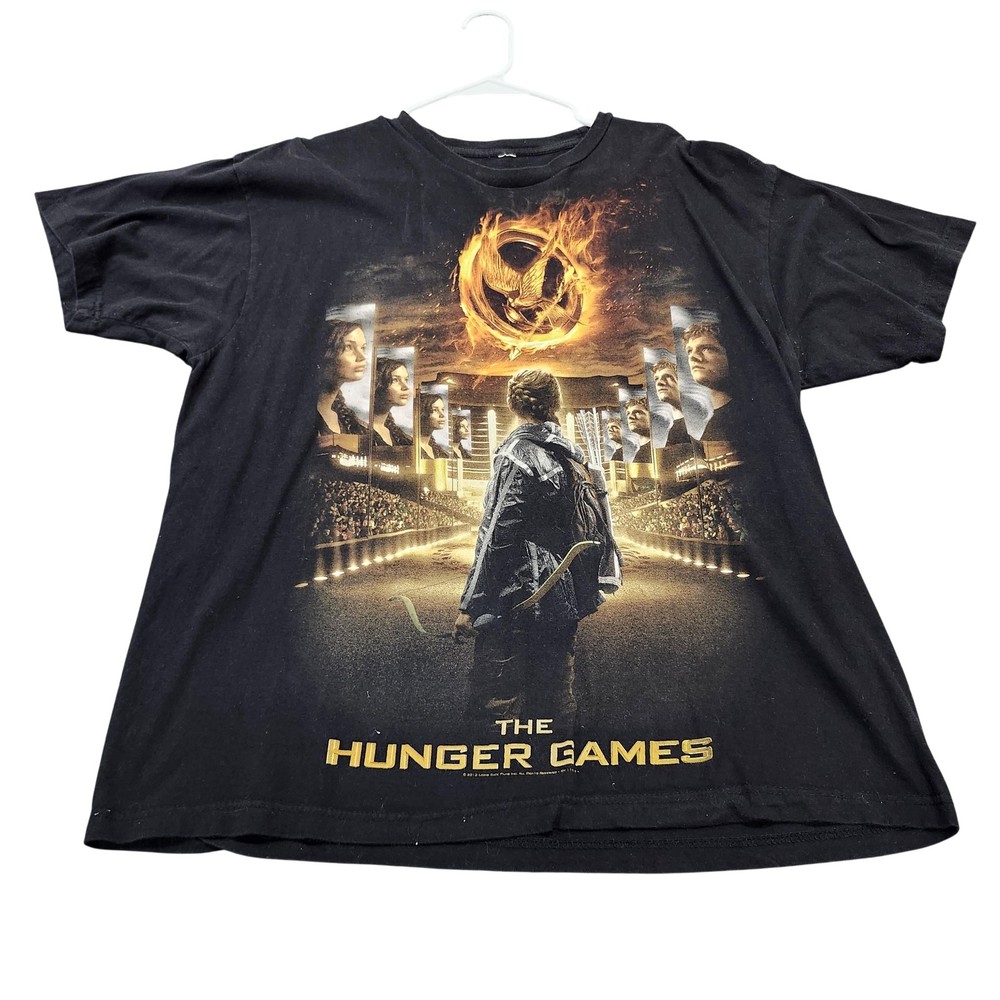 Shirt Mens XL Black The Hunger Games Movie Graphic Tee Katniss Crew Neck Poster