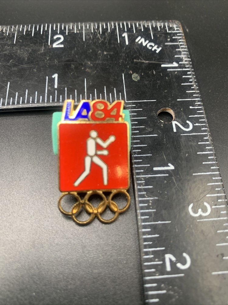 1984 LA Olympics Boxing Vintage Souvenir Pin with 5 Rings - Los Angeles Summer Games