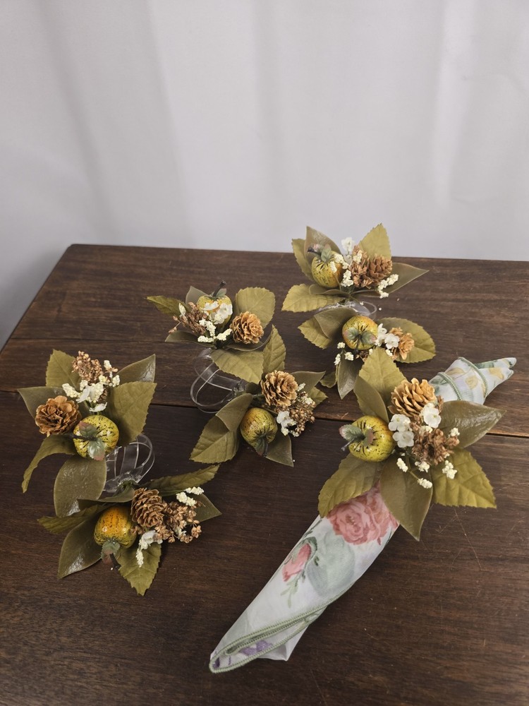 Set Of 7 Apple Pine Cone Floral Napkin Ring Holders Event Parties Spring Summer