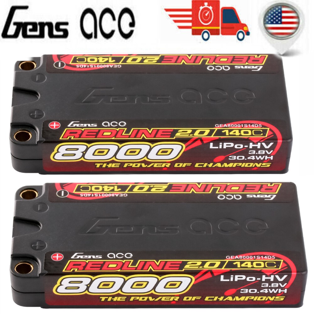 2X Gens Ace 8000mAh 3.8V 140C 1S Lipo Battery HardCase HV For 1:10 Racing Car US-image
