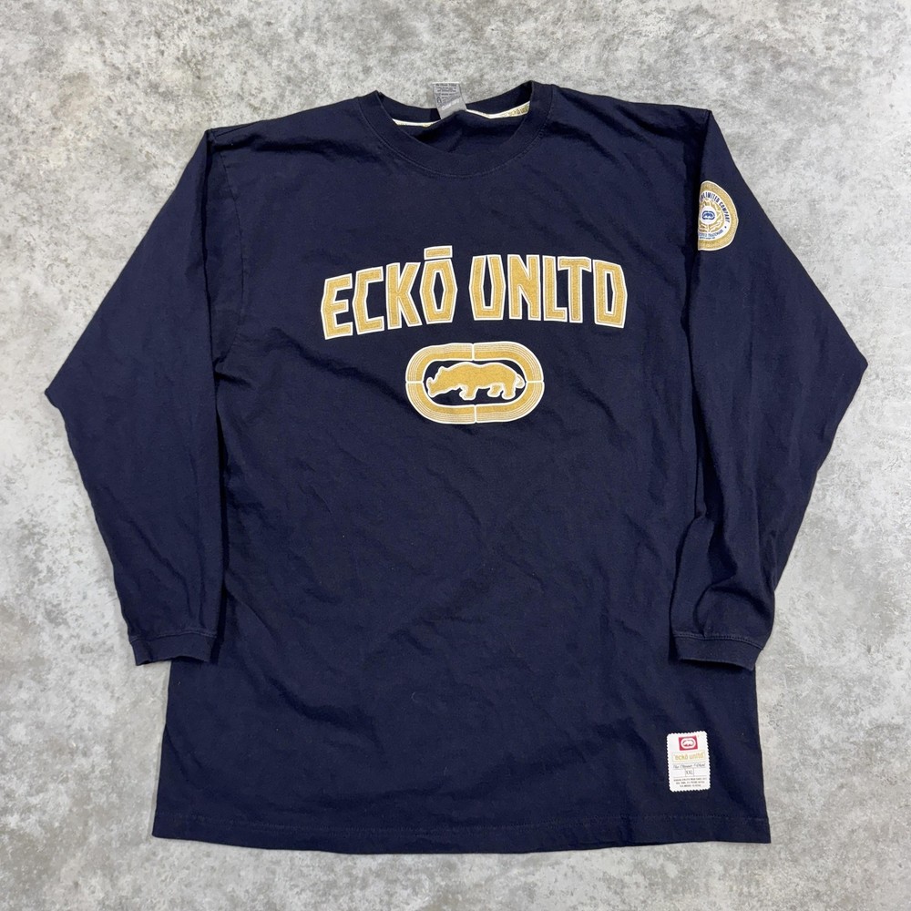 Ecko Unltd Shirt Mens 2XL Navy Blue Long Sleeve Rhino y2k skater grunge hip hop