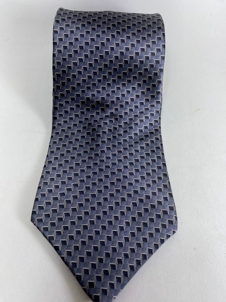 Croft & Barrow Tie Mens Gray Black Geometric 100% Silk Handmade Necktie