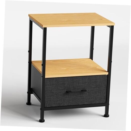 Compact Nightstand with Fabric Drawer in Natural Oak - 11.8D x 15.7W x 22H