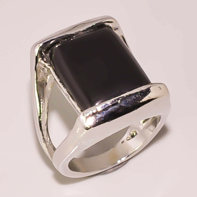 Black Onyx Sterling Silver Plated Ring Size 9  