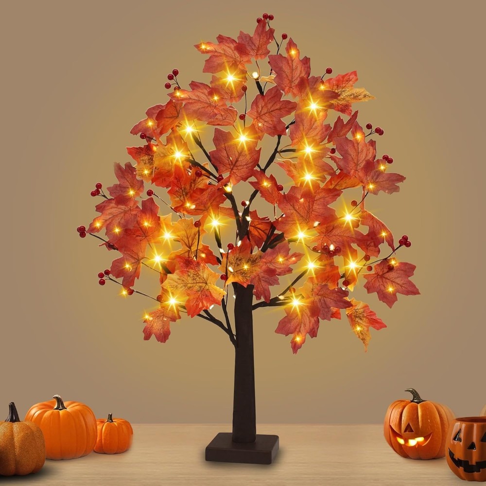 Halloween Decor Autumn Decor Indoor Maple Leaf Tree Lights with 74 LED Warm Light