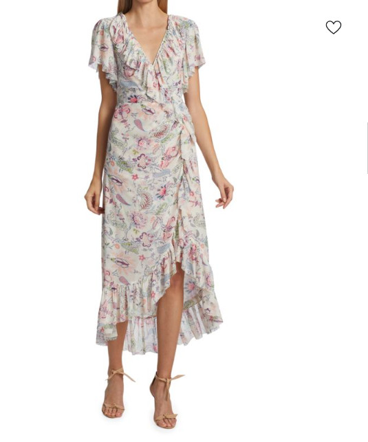 CINQ A SEPT Sheilla Floral Ruffle Midi Dress Women 4 Asymmetric High Low Flutter