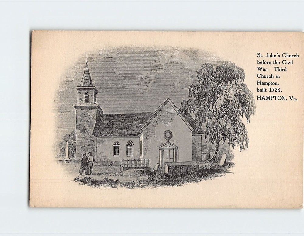 Postcard St. Johns Church before the Civil War Hampton Virginia USA