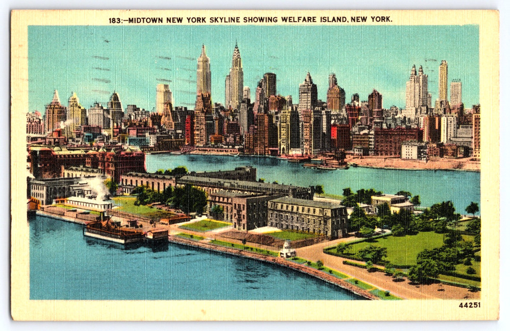 New York City New York NY Welfare Island City Buildings Vintage Linen Postcard