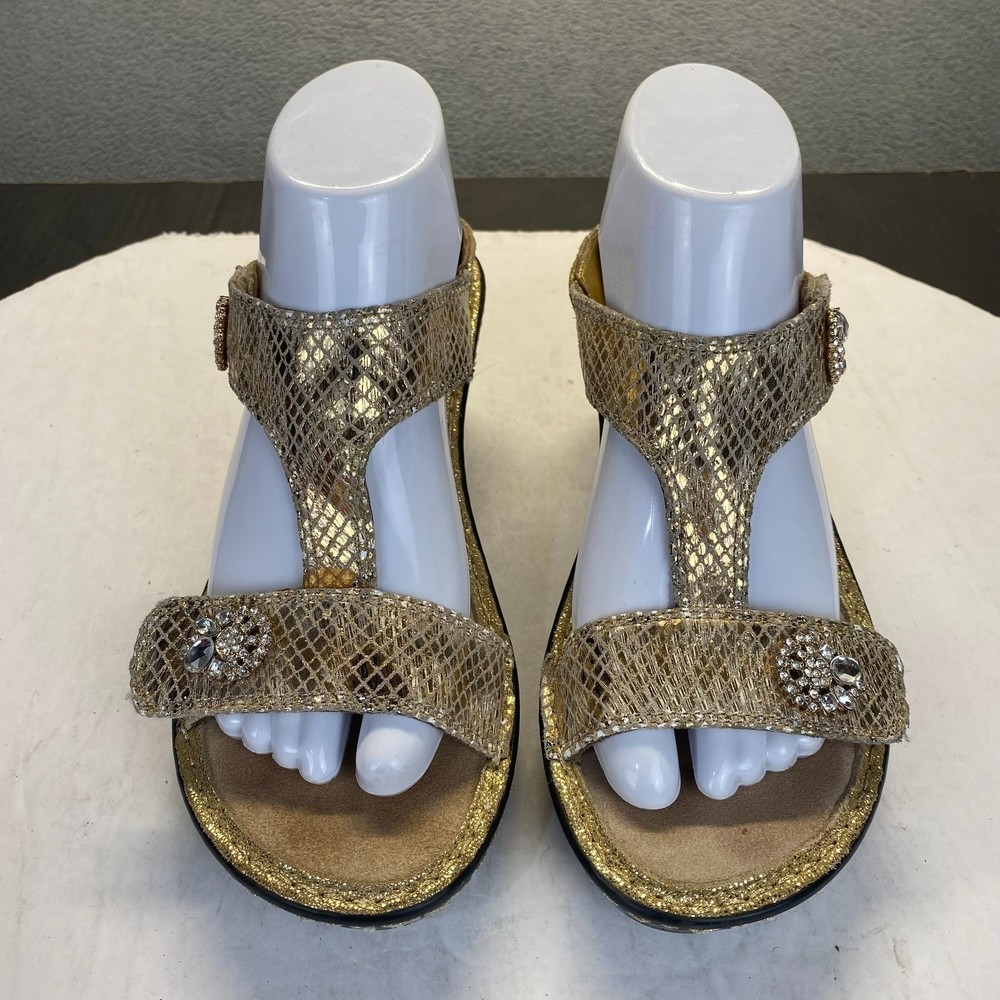Alegria Lara Womens Leather Wedge Sandals Size EUR 37 Gold Snake LAR-669