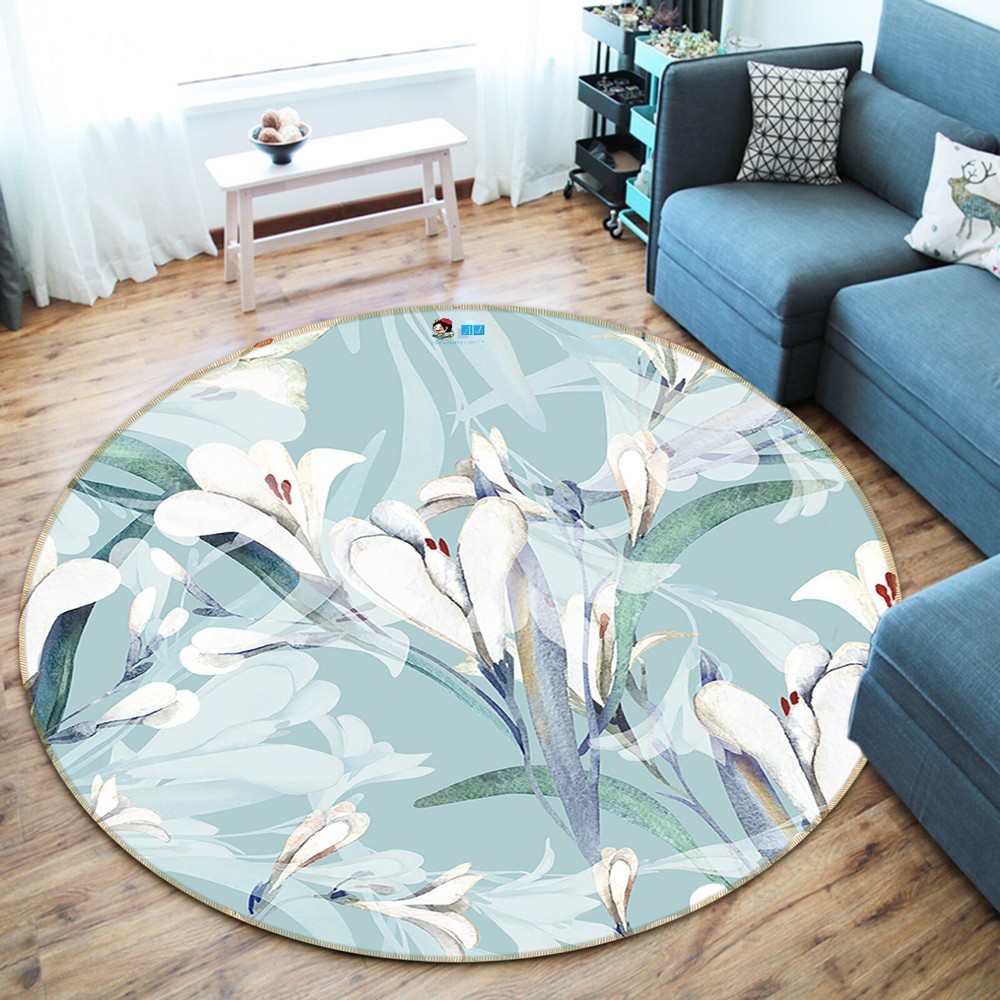 3D White Floral Round Game Rug Mat Elegant Photo Carpet NBC397 2023