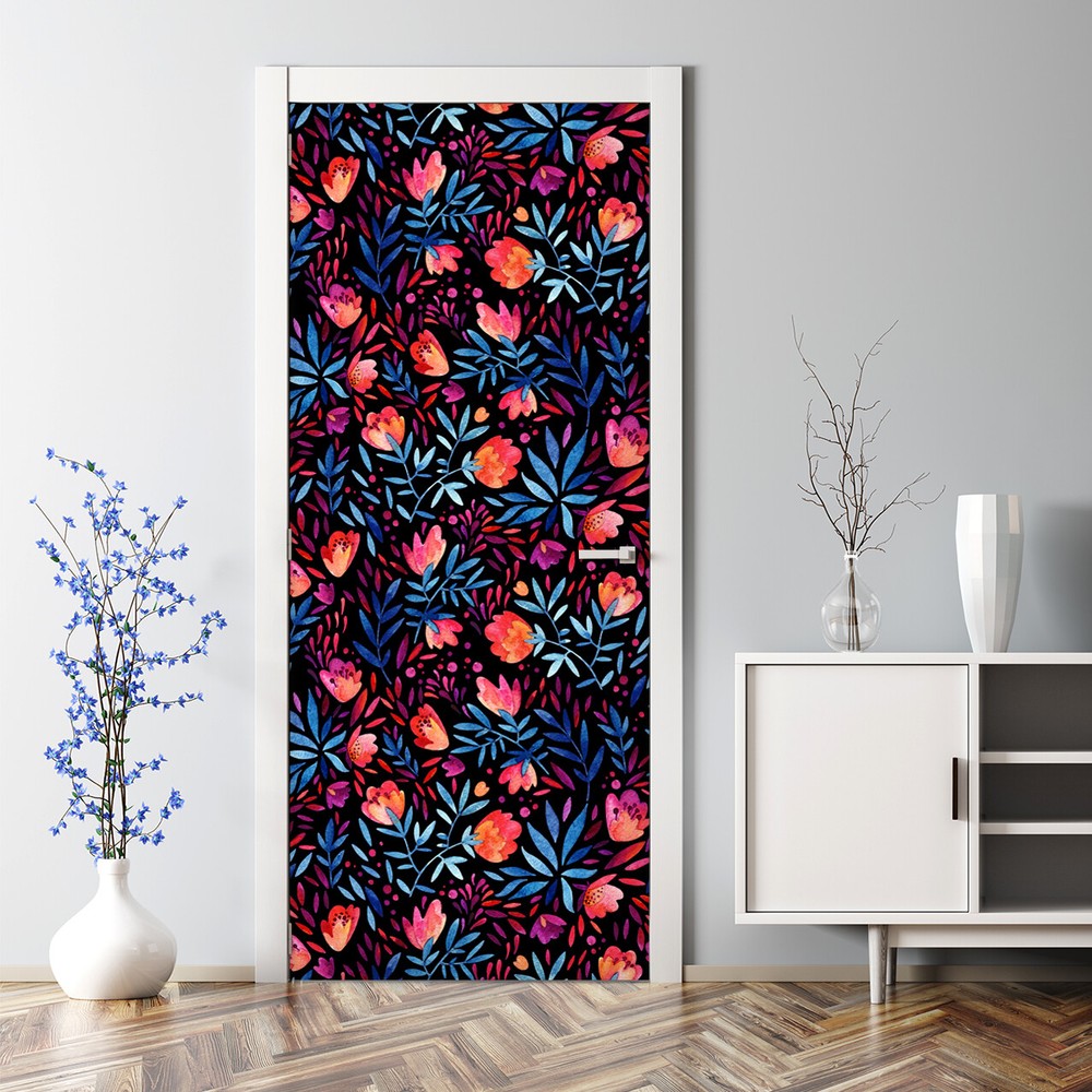 Floral Pattern Bubble Free Door sticker Watercolour decor Flowers Decal