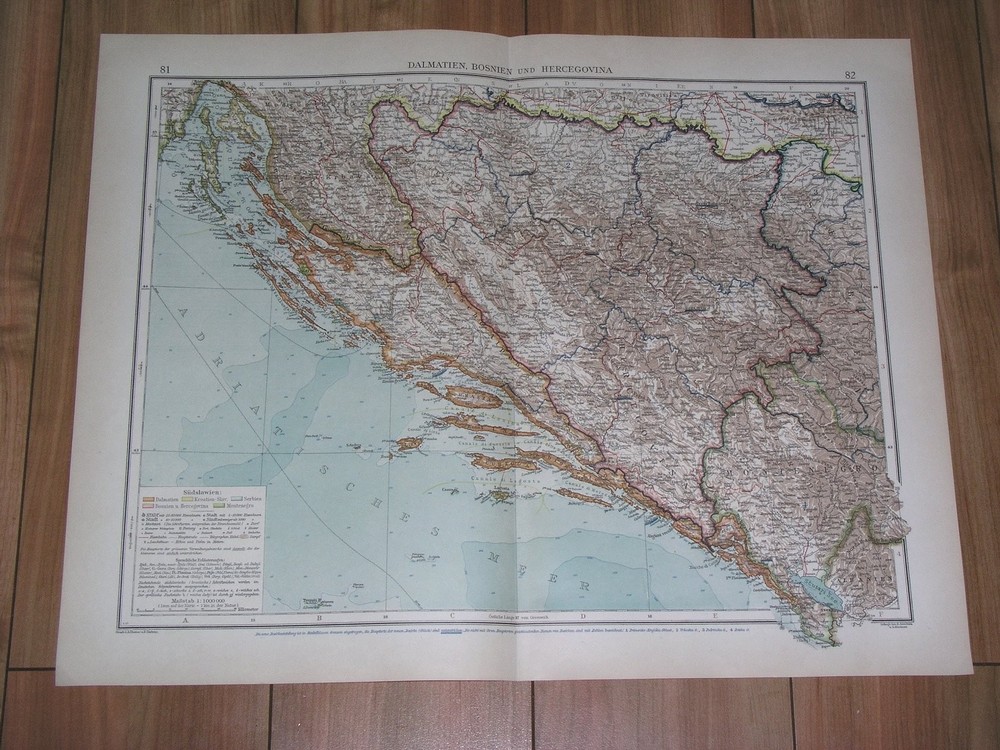 1928 Vintage Map Of Dalmatia Croatia Montenegro Bosnia Herzegovina Yugoslavia