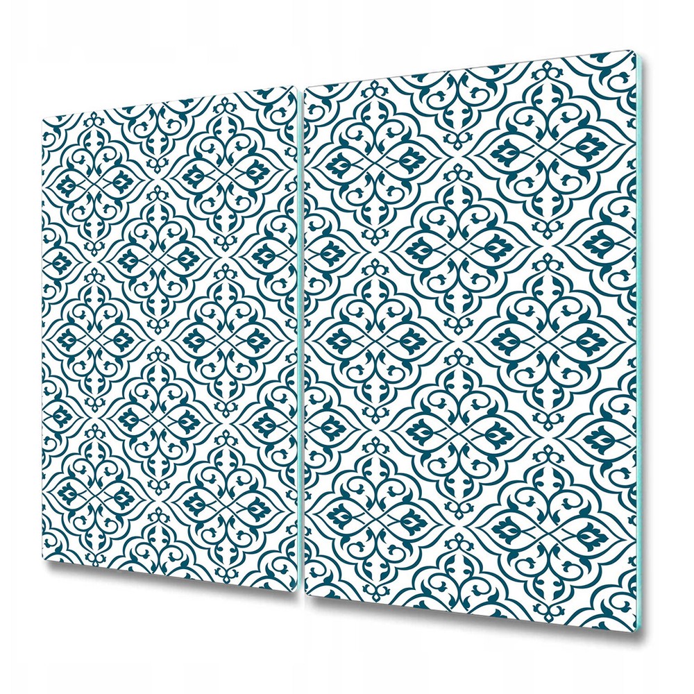 Blue and White Glass Worktop Saver for Kitchen 2x30x52 Ornamental Design