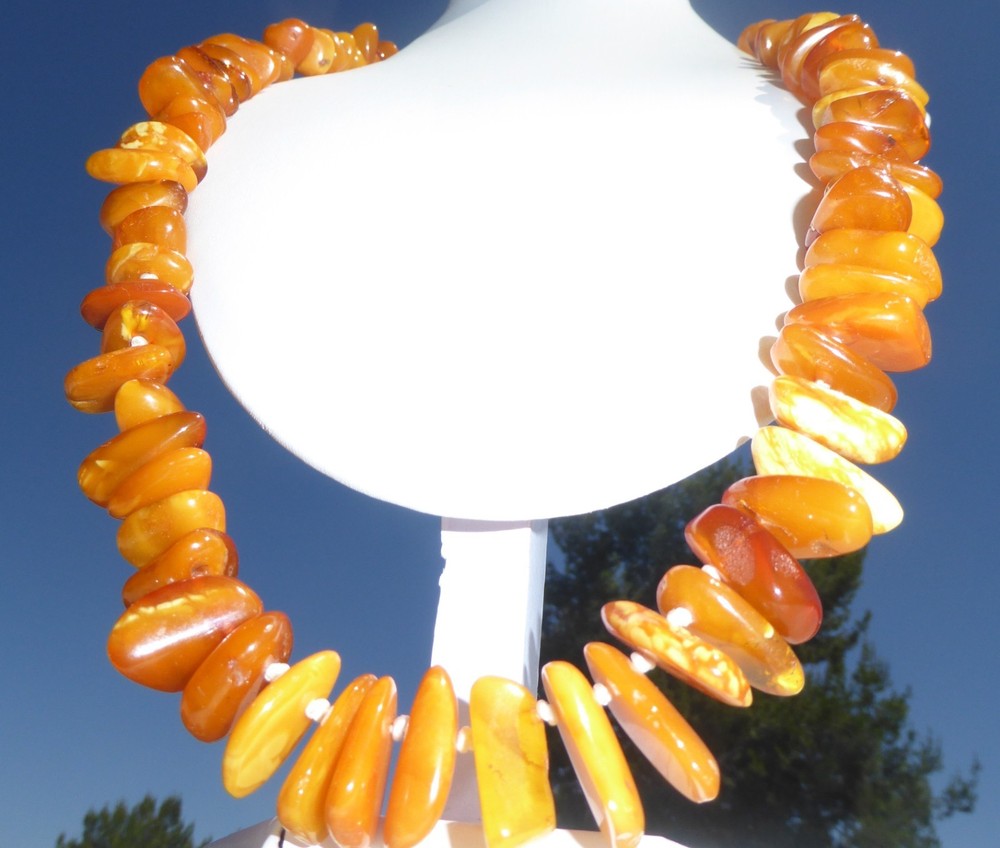 Genuine BALTIC AMBER Butterscotch Egg Yolk Nugget Beads Necklace 30” 80.33 grams