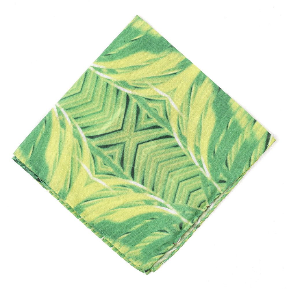 NWT RODA Bright Green Abstract Palm Print Cotton Pocket Square-image