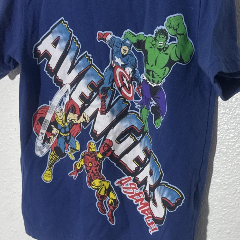 Marvel Avengers Assemble Boys Blue Graphic T-Shirt Short Sleeve Size 5