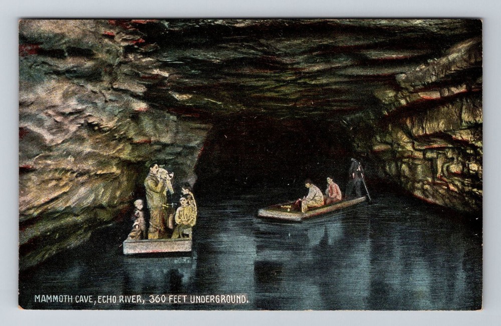 Mammoth Cave KY-Kentucky, Echo River, Boats, Vintage Postcard