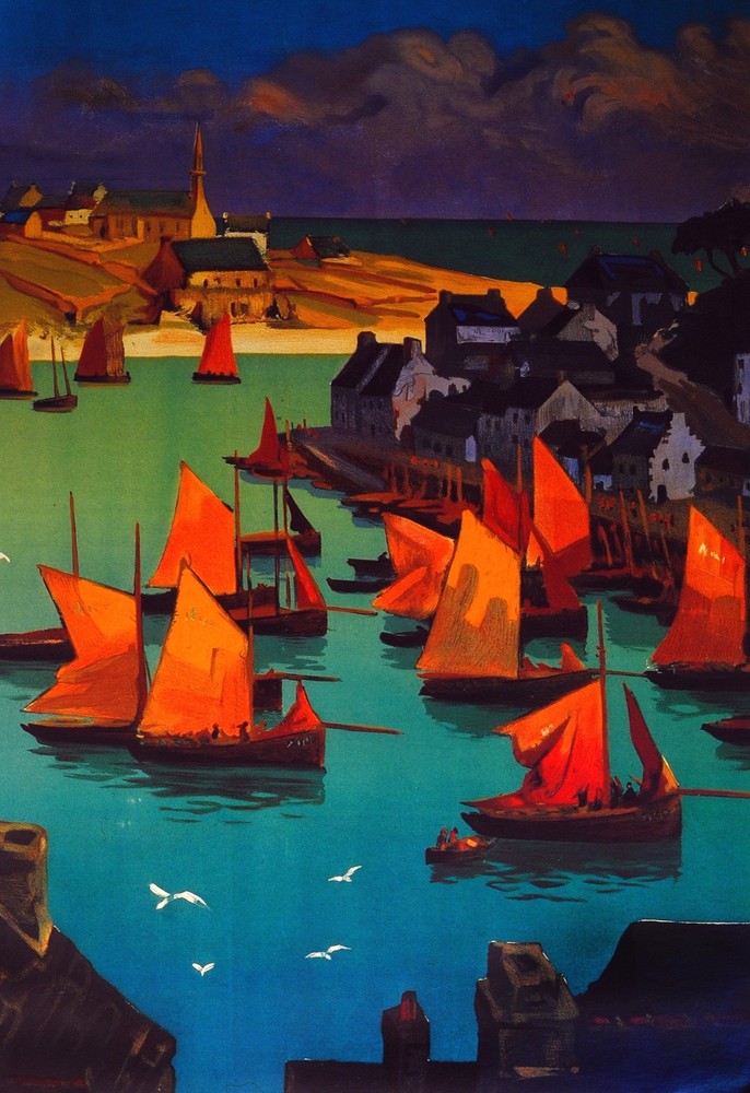 Marine night time scene, Boat Decorative Poster. Fine Graphic Art Design. 2840