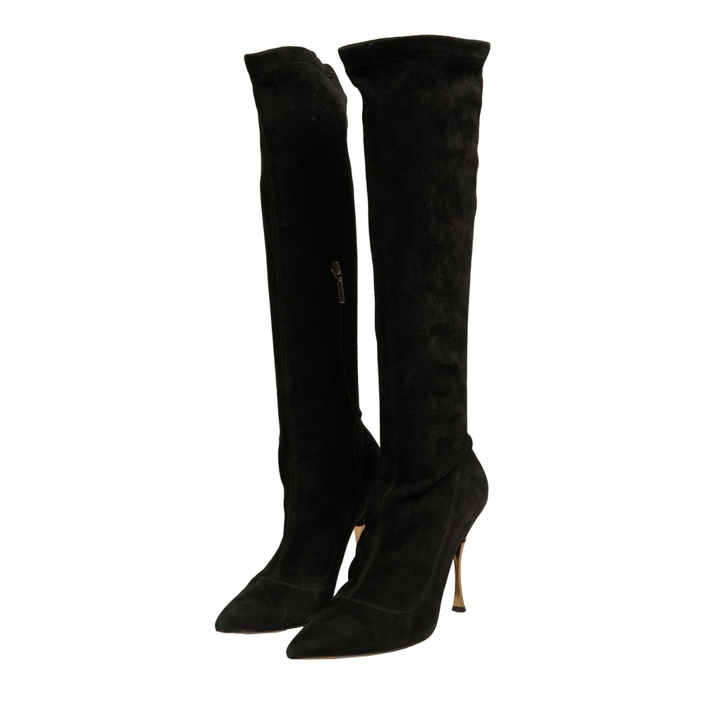 DOLCE & GABBANA Shoes Black Suede Stiletto Knee High Boots EU39 / US8.5 1600usd