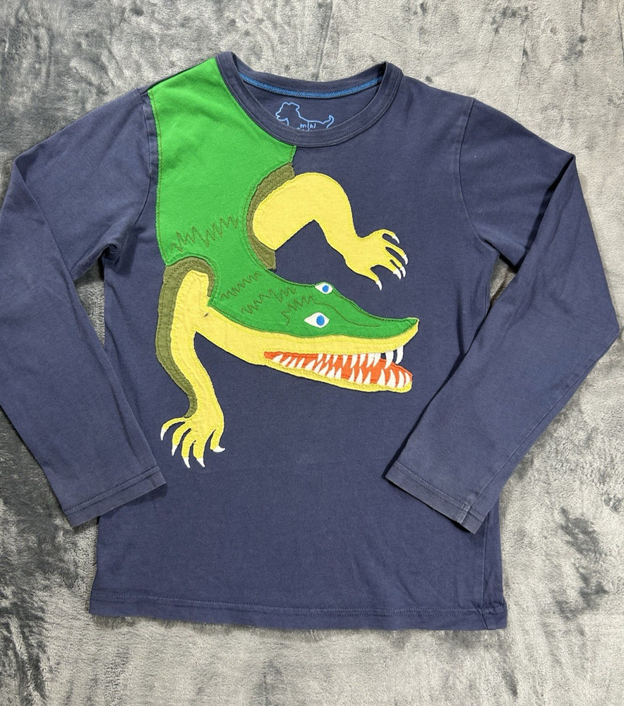 Mini Boden Boys Crocodile Alligator Applique Long Sleeve Shirt 7-8Y FREE SHIP