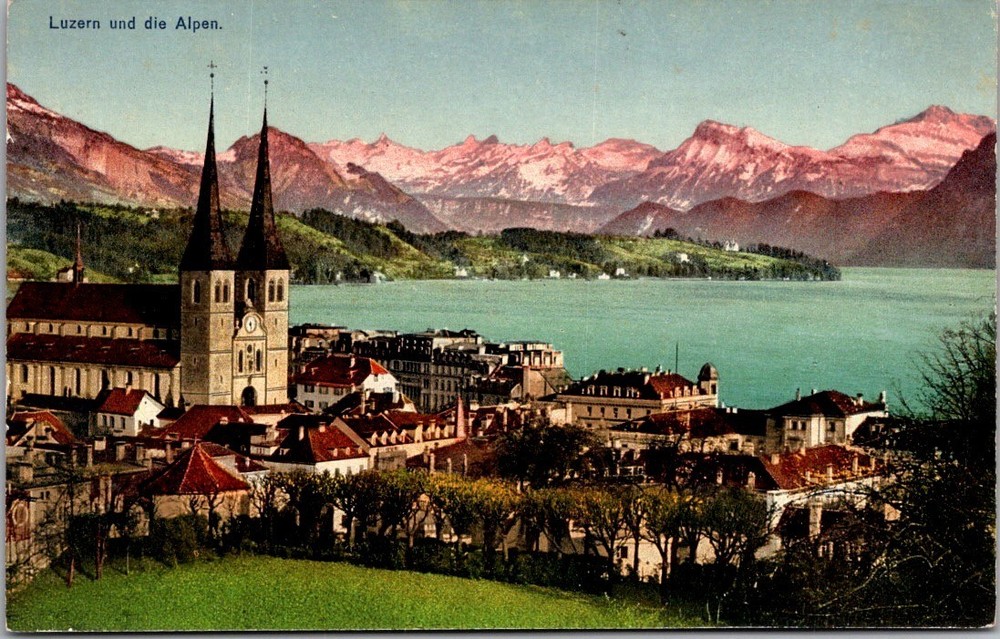 Antique Lucerne Switzerland City Lake Alps Panorama Postcard [AA]