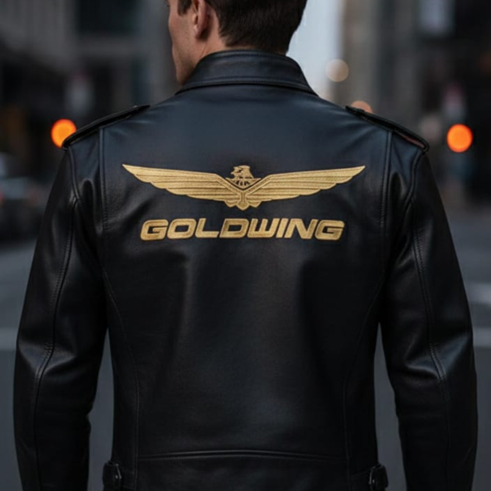 Biker Goldwing Black Genuine Cowhide Leather Bike Motorcycle Rider Men's Jacket