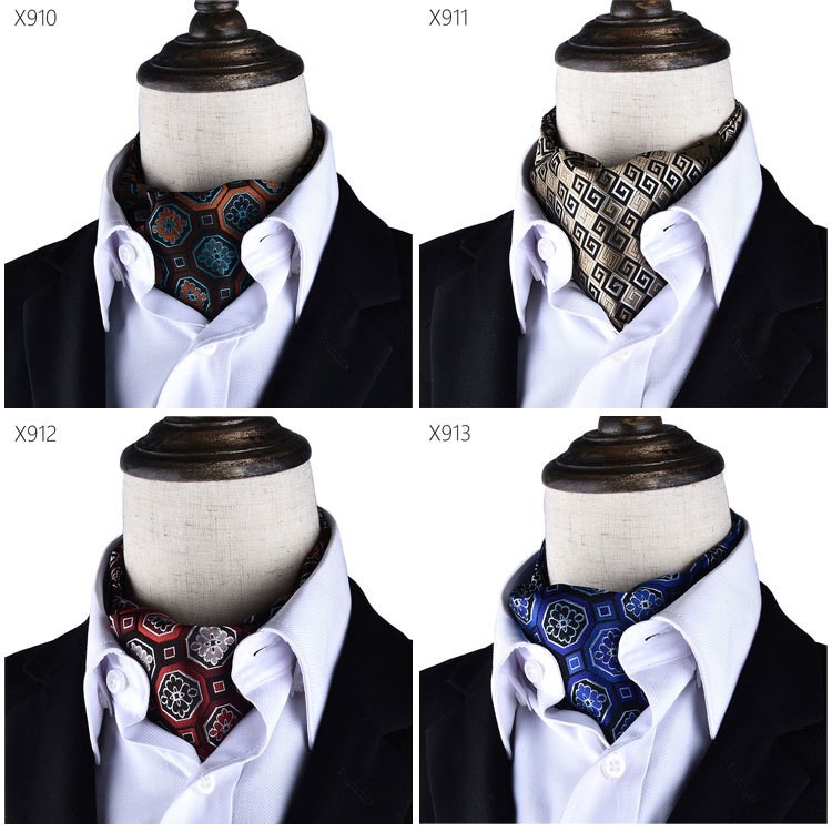 New Ties Men Ascot Neck Vintage Jacquard Paisley Polka Scarves Cravat Gentleman
