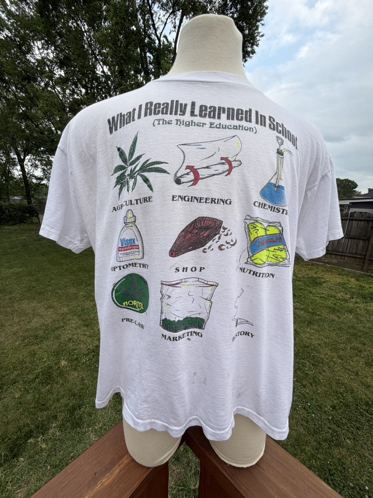 VTG Single Stitch What I Really Learned Higher Education T Shirt Thrashed XL