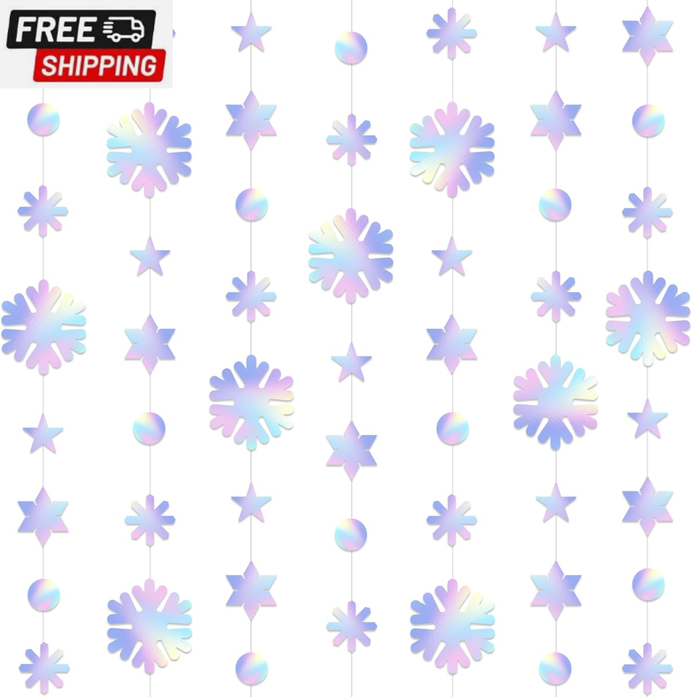 Winter Wonderland Garland - 52 Feet Snow Garland - Hanging Snowflake Winter Deco