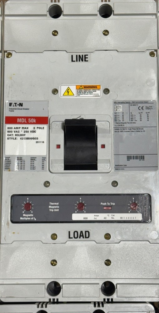 New Eaton Cutler Hammer MDL MDL3800F 3 Pole 800 Amp Circuit Breaker