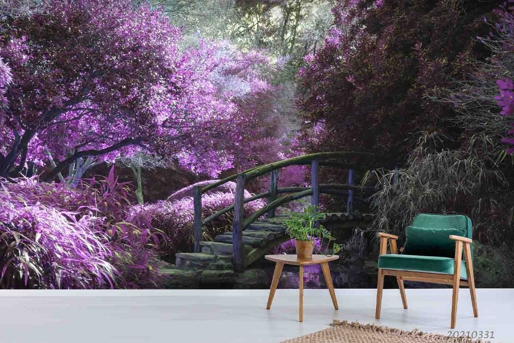 3D Forest Bridge Park Landscape Wall Murals Wallpaper Murals Wall Sticker