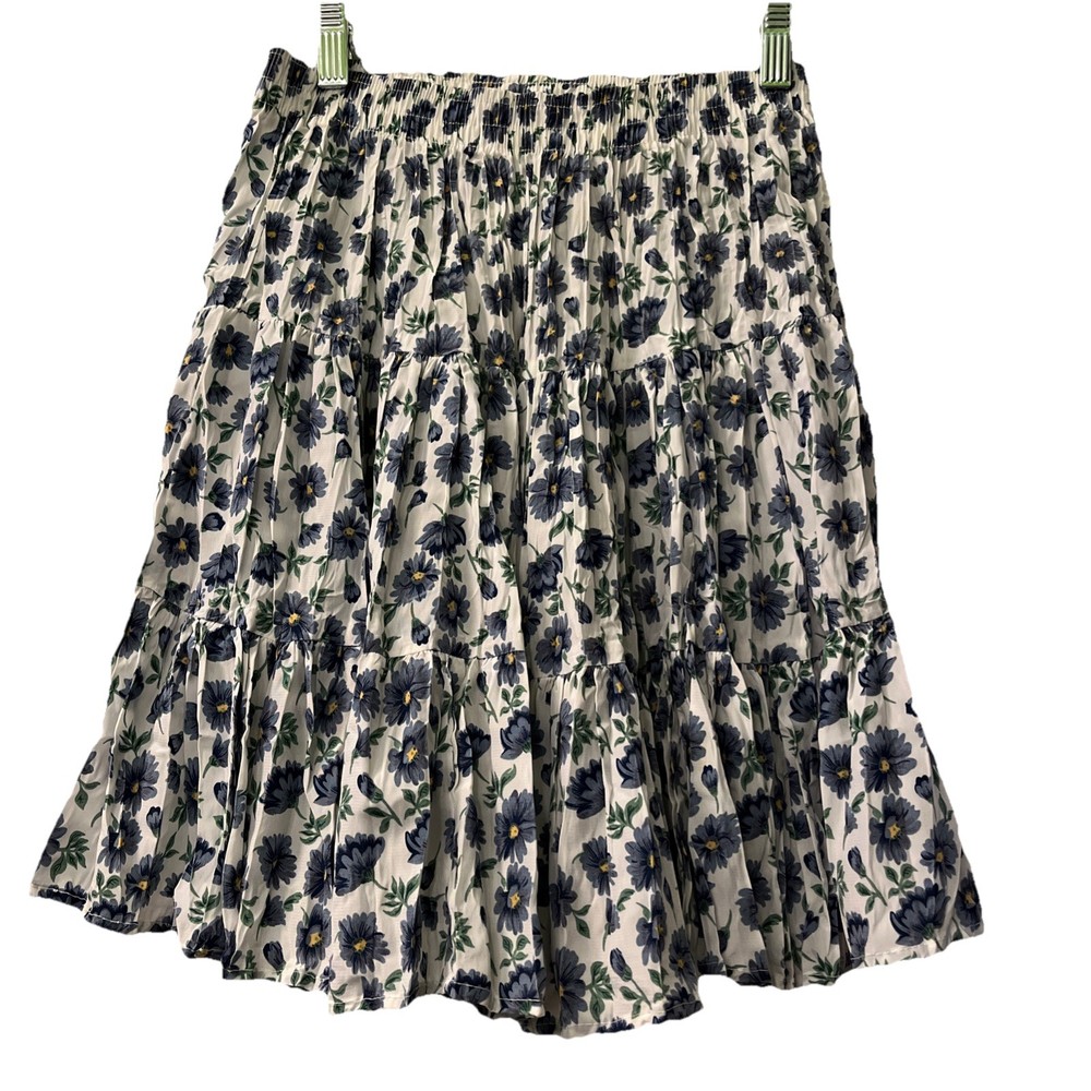 Y2K Wet Seal Mini Skirt Women Sm Blue White Indie VTG Boho Hippie Tiered Floral