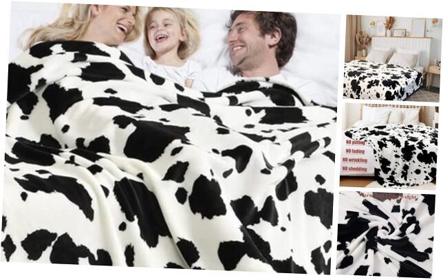 Cow Print Blanket | Soft Cozy Plush Fleece Western Cow 60*80in C-blackcow