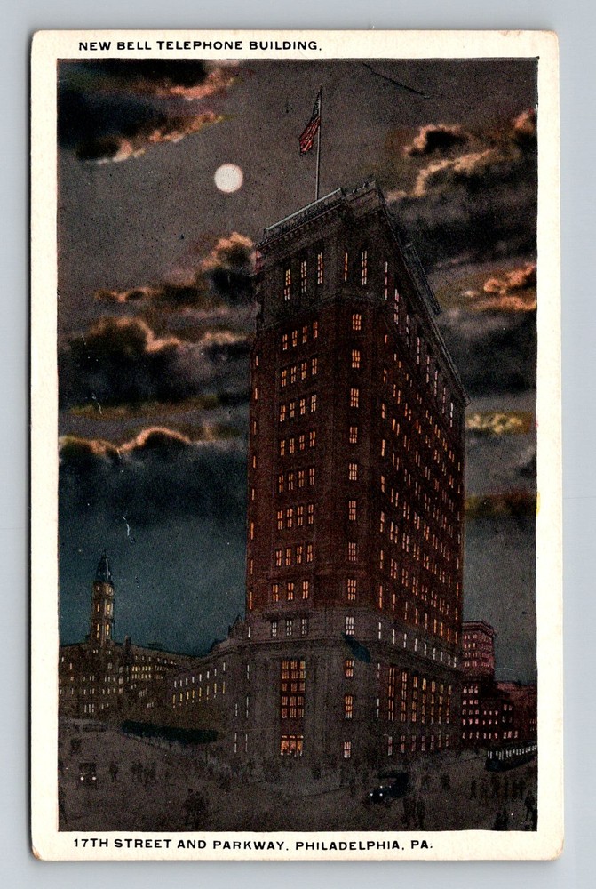 Philadelphia, PA-Pennsylvania New Bell Telephone Building Night Vintage Postcard