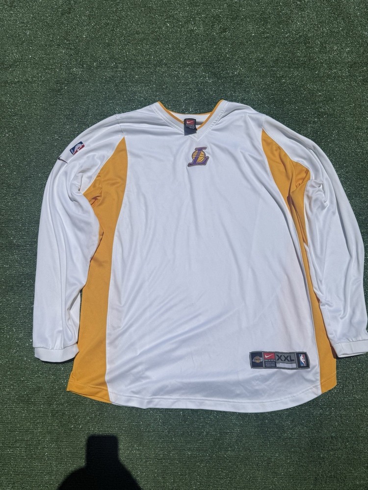 Vintage Nike Dri-Fit Los Angeles Lakers White Long Sleeve Warm Up Shirt Size Xxl