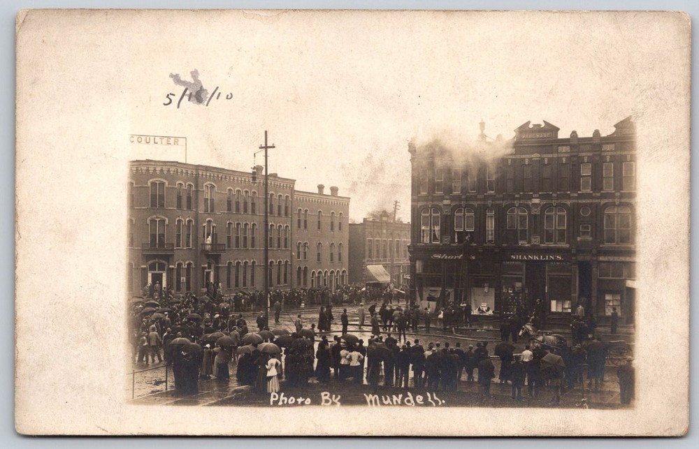 1910 Postcard Fire Scene RPPC Mundell Frankfort Indiana Horse Drawn Engine C417