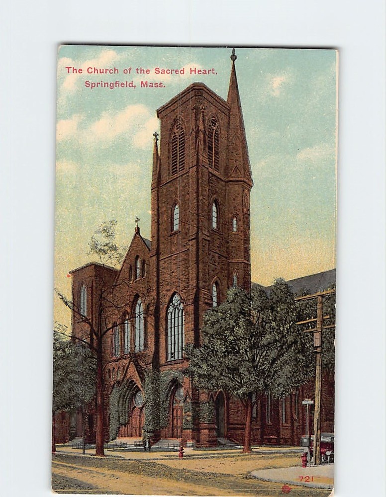 Postcard Church of the Sacred Heart Springfield Massachusetts USA
