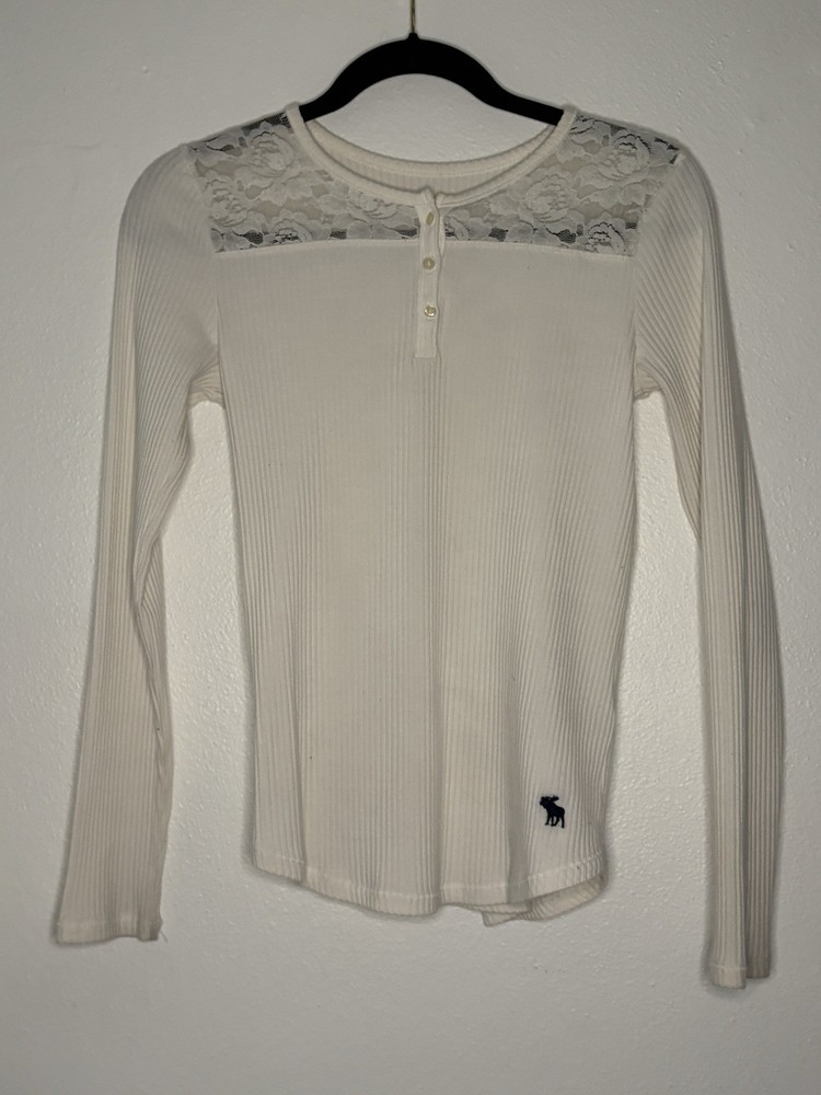 Abercrombie Kids Girls Flower Lace White Long Sleeve Ribbed Top Size 15/16