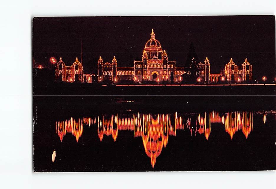 Postcard Parliament Buildings At Night Victoria Canada