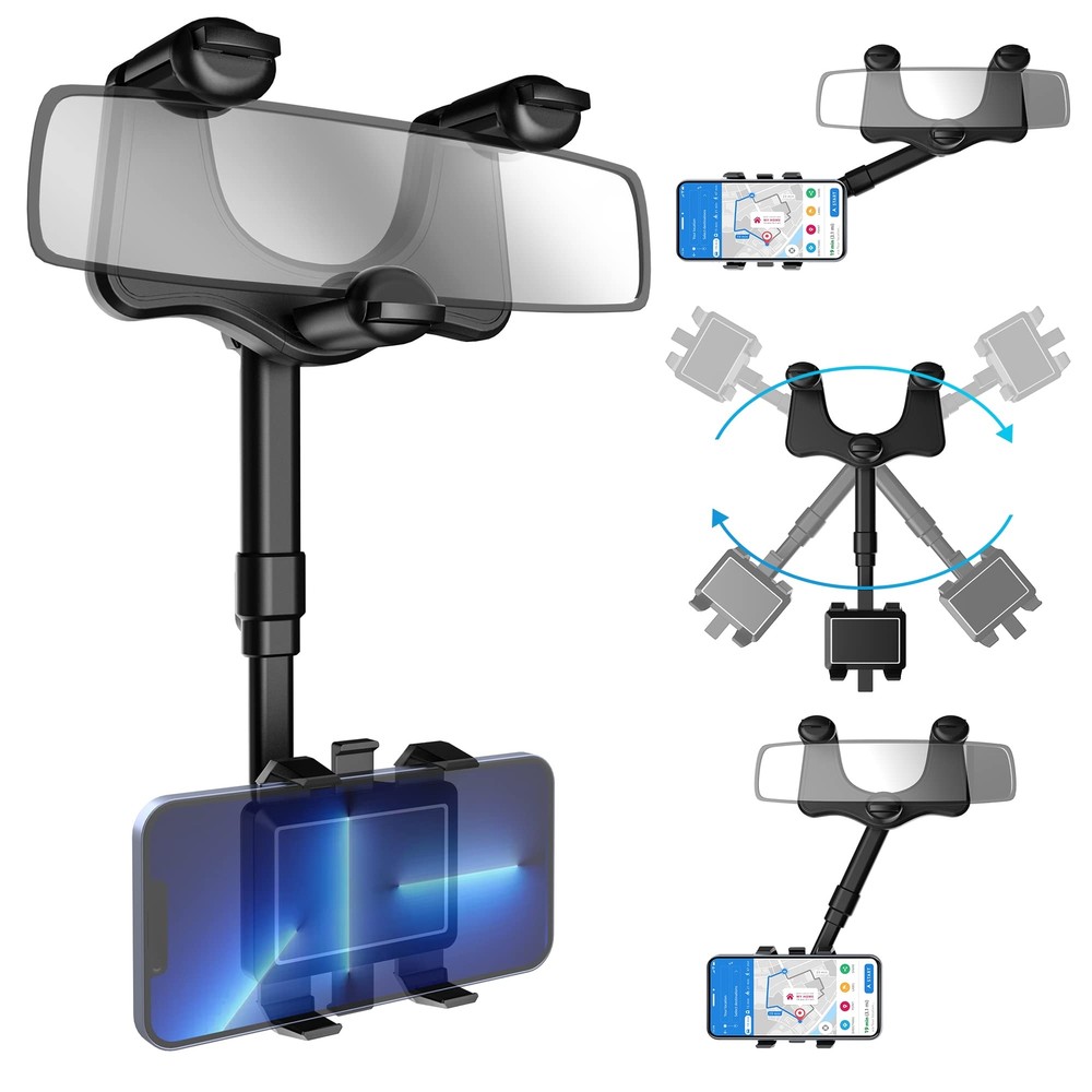 Rear View Mirror Phone Holder 2023 Rotatable and Retractable Universal Mount ...