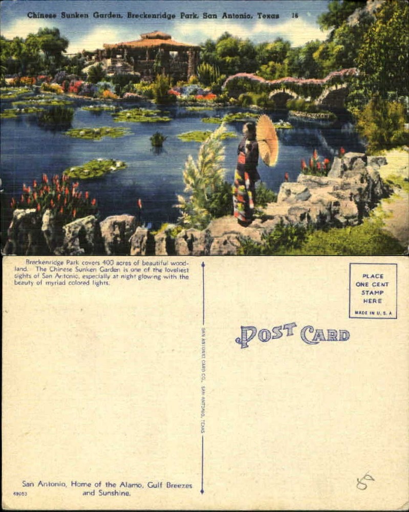 Breckenridge Park Chinese Sunken Garden San Antonio Texas TX 1940s