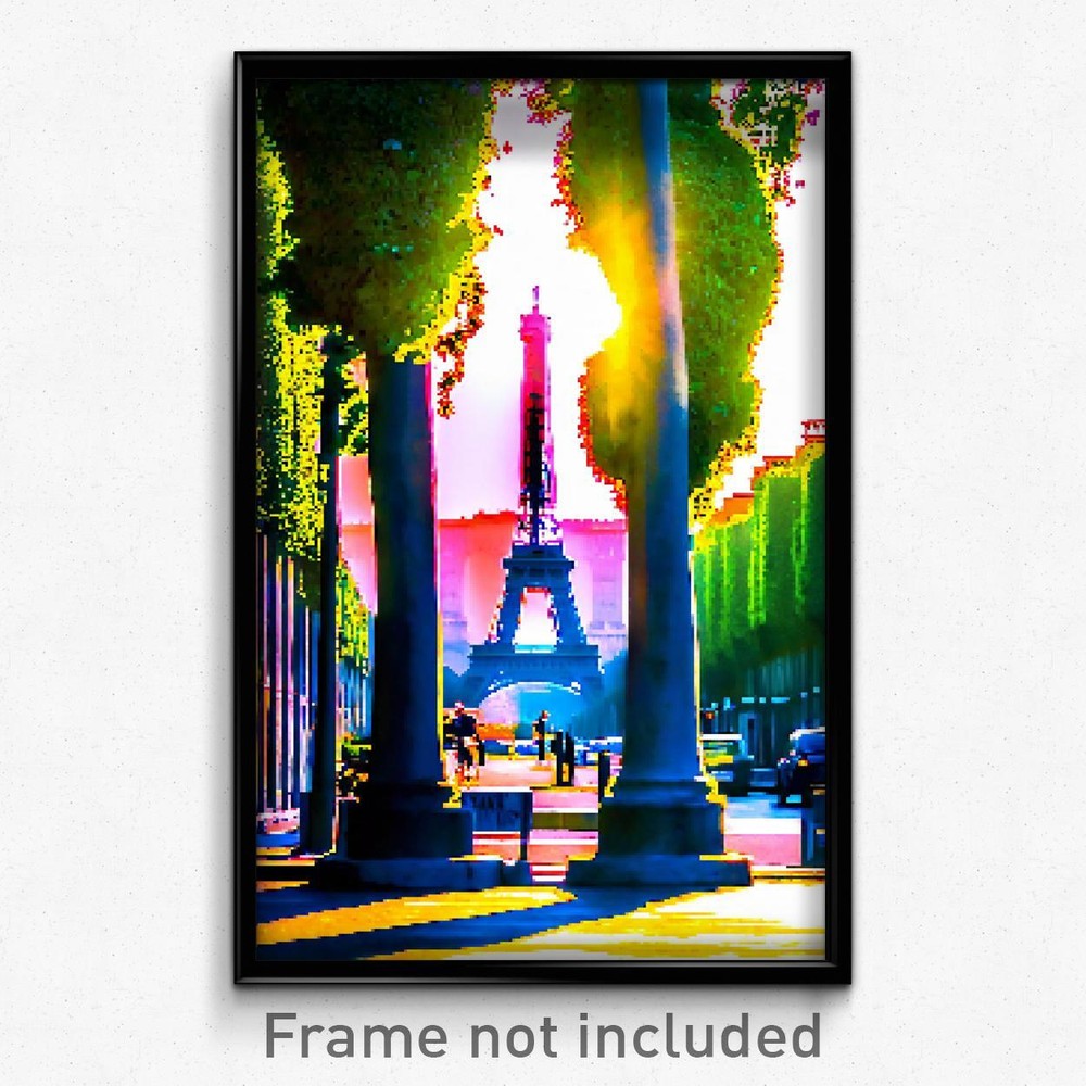 Pixel Art Poster - Extra Small Paris (8 Bit Psychedelic Trippy Video Game Print)