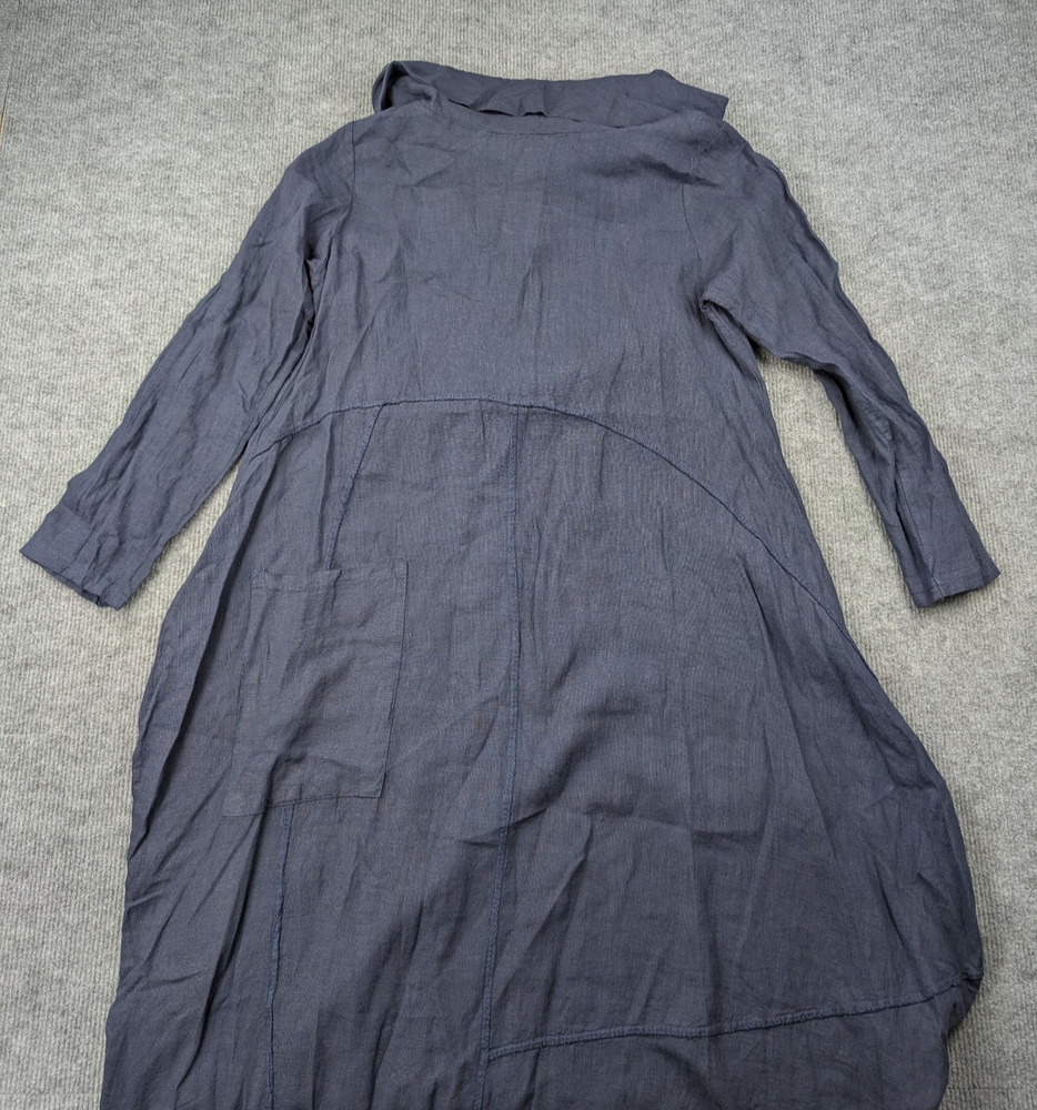 Vasna Linen Dress Women Small Lagenlook Coastal Cowl Neck Art To Wear Boho Italy