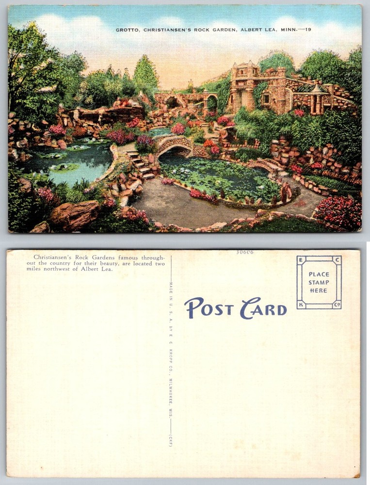 Vintage Christiansen's Rock Garden Grotto Albert Lea MN Linen Postcard