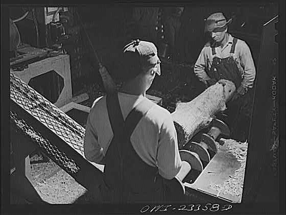 Untitled photo, : Lufkin, Texas. Southland paper mill. Log on the knotting
