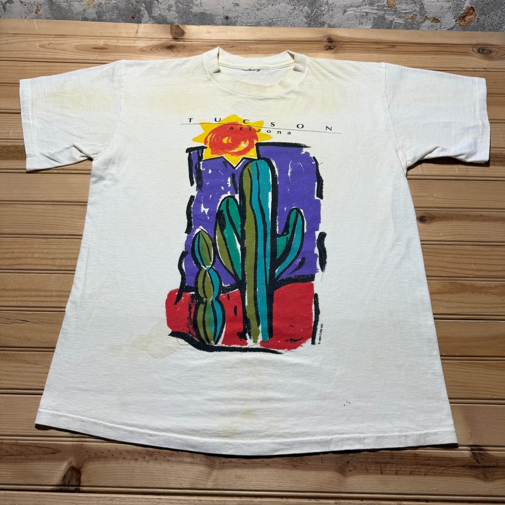 Vintage 1994 Tucson Arizona Cactus Sun Art Single Stitch Souvenir T-Shirt Large