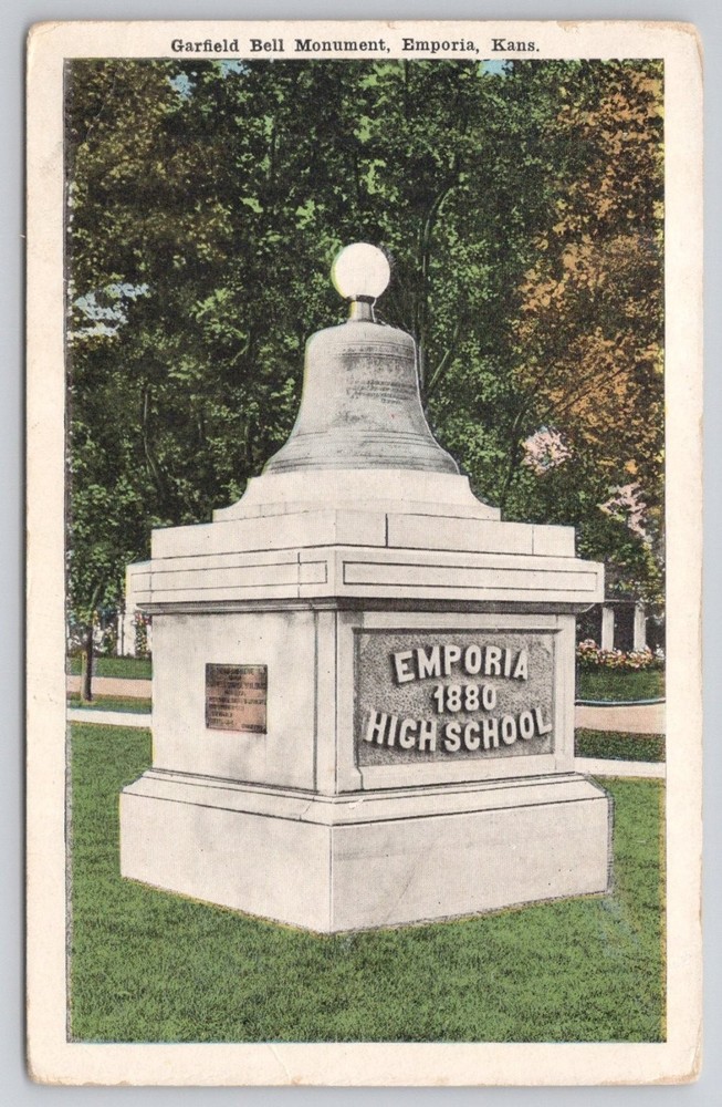 Garfield Bell Monument Emporia Kansas Postcard E.C. Kropp 1910s Vintage