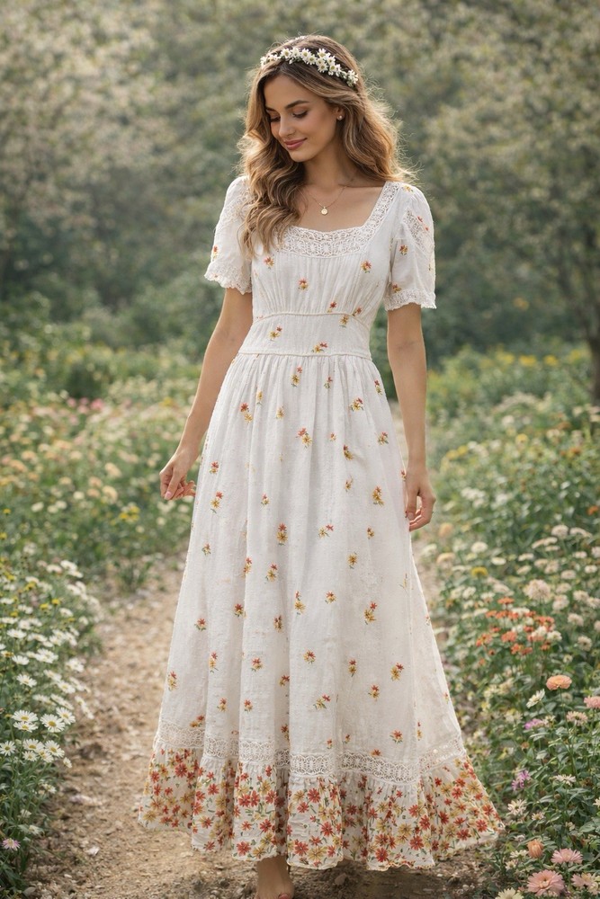 Chasing Unicorns S White Embroidered Floral Maxi Dress Boho Hippie Graduation
