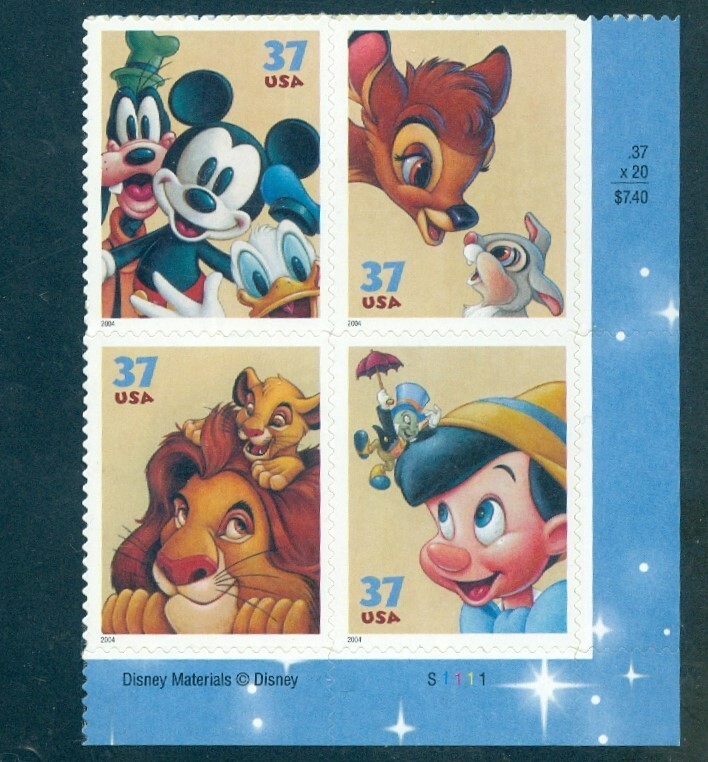 US 3865-3868 Disney Art of Friendship, Plate Block/4, Mint NH